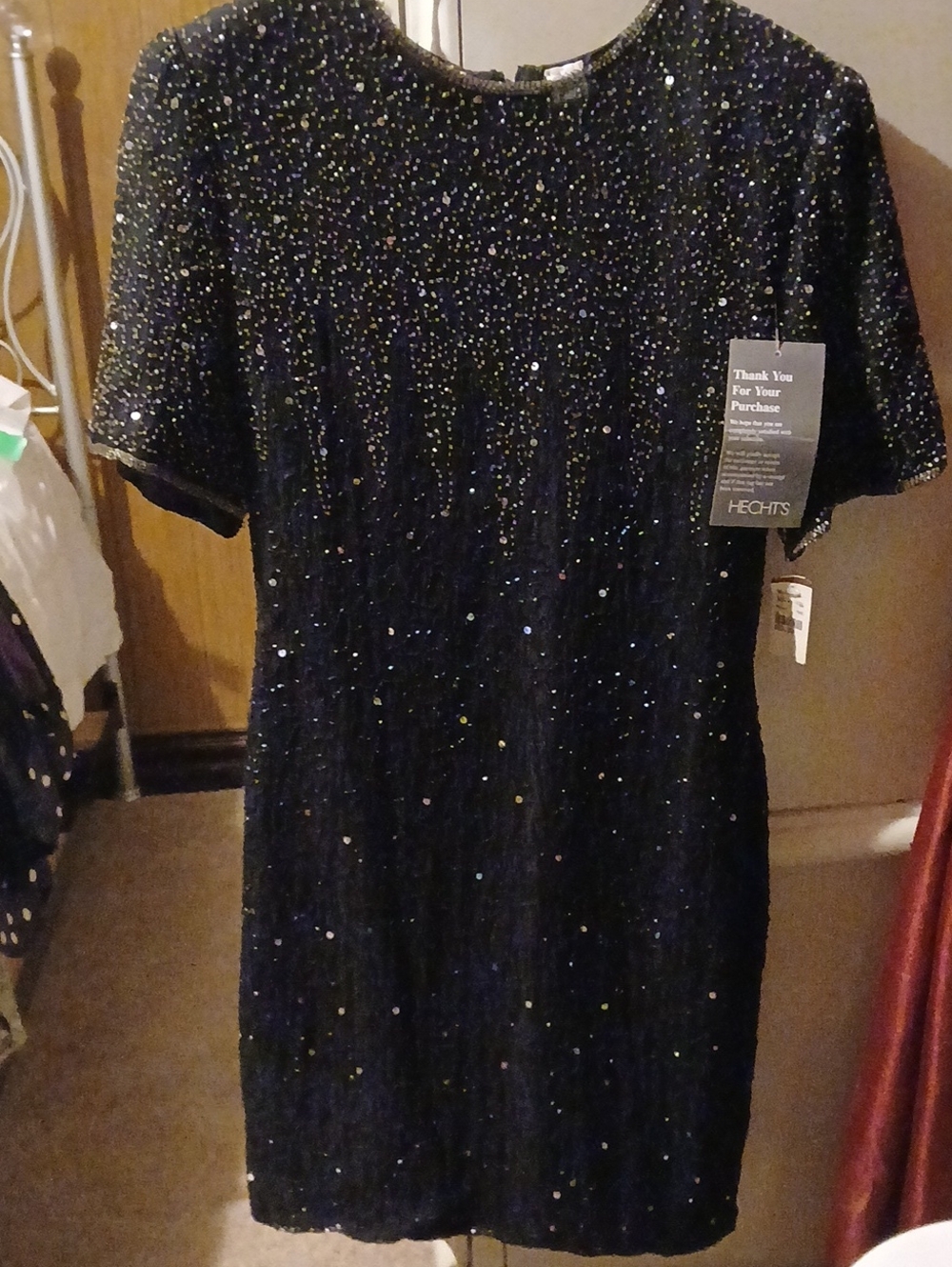 ECHT Black Sequin Mini Dress with Short Sleeves